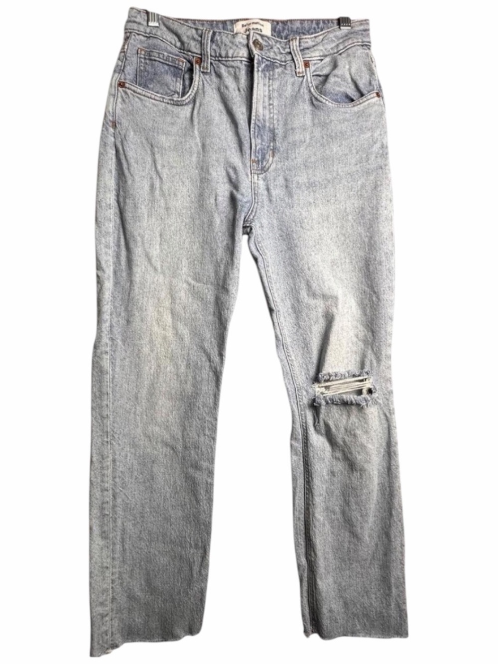 Reformation Liza High Rise Straight Jeans Sz 30 Montago Destroyed Wash Raw Hem